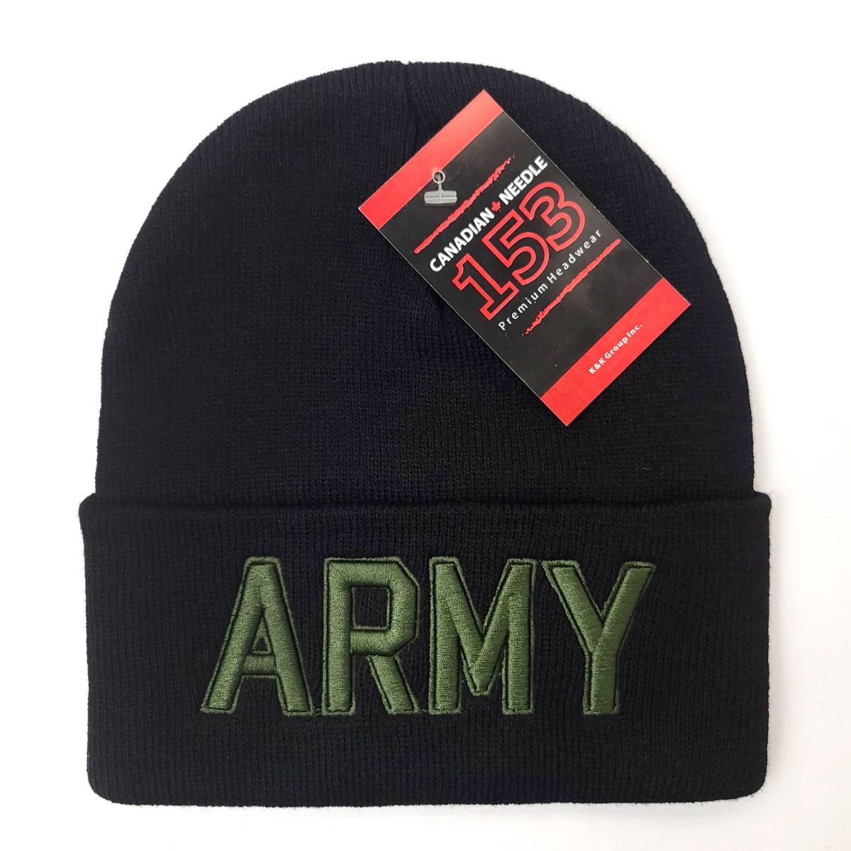ARMY knit Toque - Cuff, Multi-Coloured Black with Olive Logo OSFA