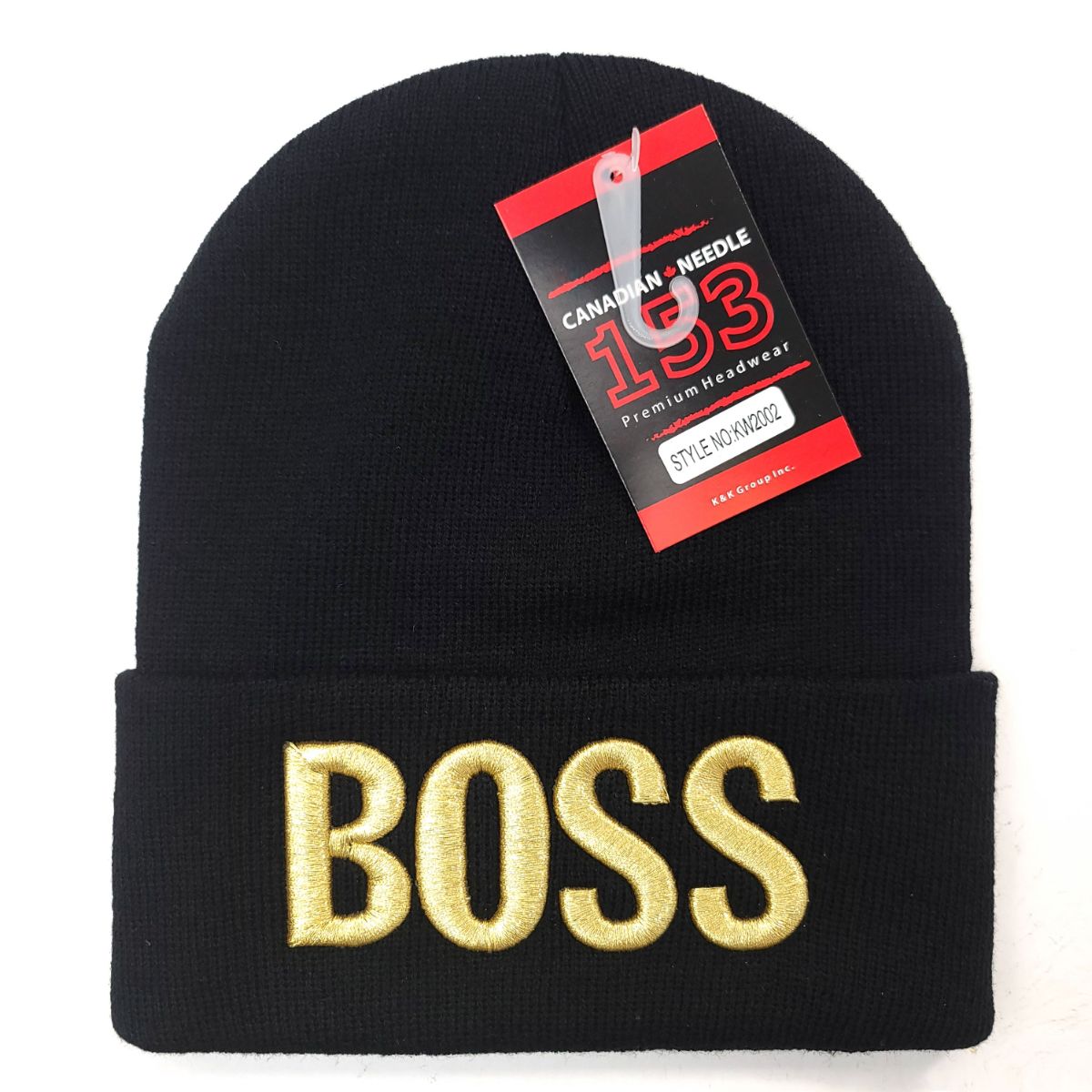 BOSS Knit Toque 3D - Cuff, Multi-Coloured Black with Gold Logo OSFA Best Seller BOSS Toque