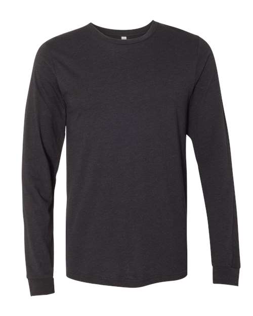 BELLA + CANVAS 3501CVC, Heather Cvc Long Sleeve Tee, Black Heather