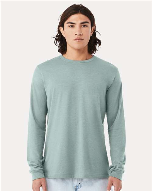 Heather CVC Long Sleeve Tee - Heather Dusty Blue - - 10629