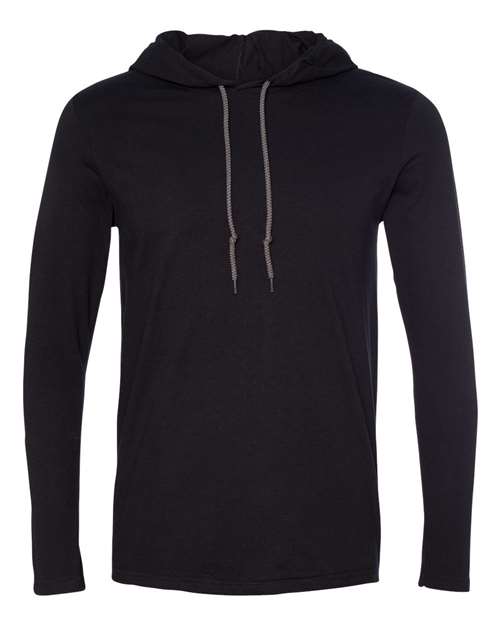 Gildan 987, Unisex Softstyle Lightweight Hooded Long Sleeve T-shirt, Black/ Dark Grey