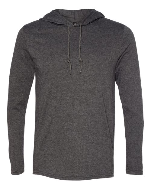 Gildan 987, Unisex Softstyle Lightweight Hooded Long Sleeve T-shirt, Dark Heather/ Dark Grey