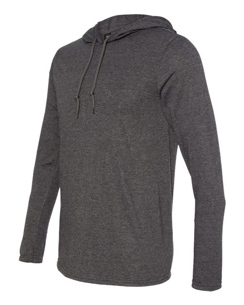 Gildan 987, Unisex Softstyle Lightweight Hooded Long Sleeve T-shirt, Dark Heather/ Dark Grey