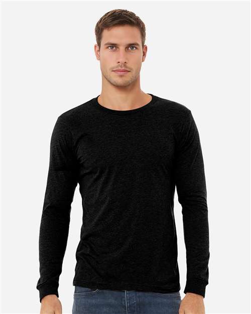 BELLA + CANVAS 3501CVC, Heather Cvc Long Sleeve Tee, Solid Black Blend
