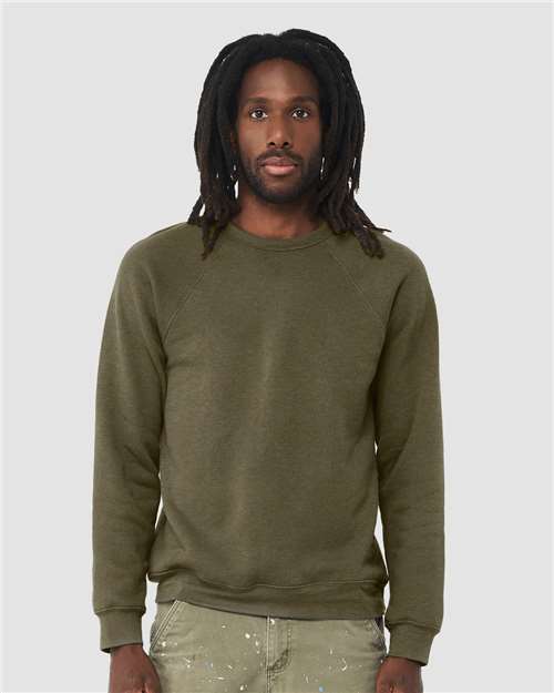 BELLA + CANVAS 3901, Unisex Sponge Fleece Raglan Crewneck Sweatshirt, Heather Olive