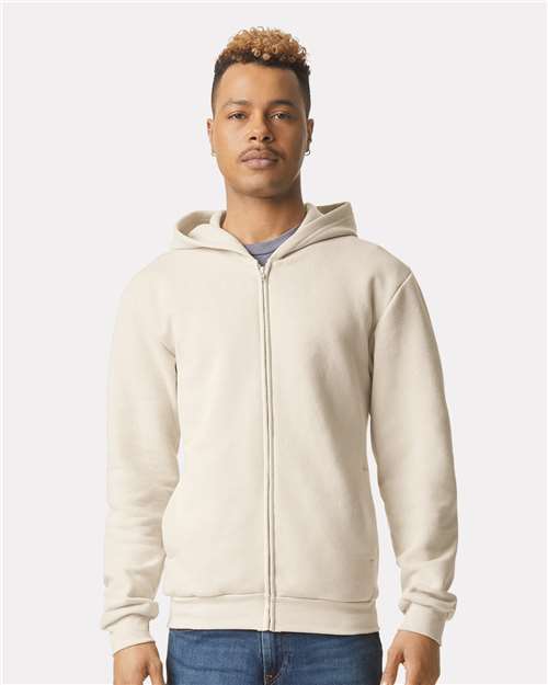 American Apparel RF497, Unisex Reflex Fleece Full-zip Hoodie Sweatshirt, Bone