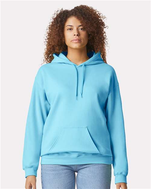 Gildan SF500 Unisex Softstyle® Midweight Hooded Sweatshirt Sky Cotton Cotton-Poly Blend Fleece Hooded Insulated Jersey Midweight Moisture-Wicking Outerwear Pocket Polyester Regular Fit Spandex Sport / Athletic Super Heavyweight Sweatshirts & Fleece Tear-Away Label Tops Womens Womens Tops