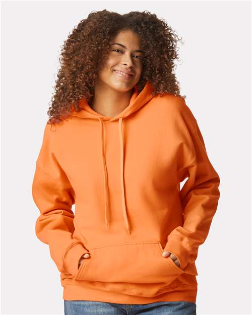Gildan SF500 Unisex Softstyle® Midweight Hooded Sweatshirt Tangerine Cotton Cotton-Poly Blend Fleece Hooded Insulated Jersey Midweight Moisture-Wicking Outerwear Pocket Polyester Regular Fit Spandex Sport / Athletic Super Heavyweight Sweatshirts & Fleece Tear-Away Label Tops Womens Womens Tops