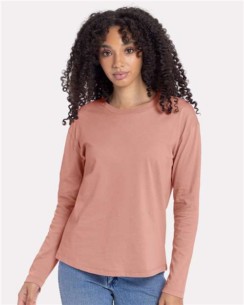 Next Level 3911, Women's Cotton Relaxed Long Sleeve Tee, Desert Pink