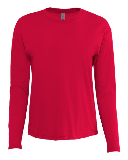 Next Level 3911, Women's Cotton Relaxed Long Sleeve Tee, Red