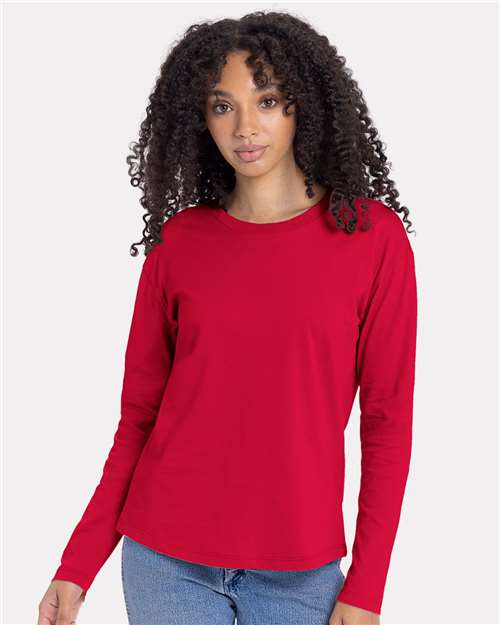 Next Level 3911, Women's Cotton Relaxed Long Sleeve Tee, Red