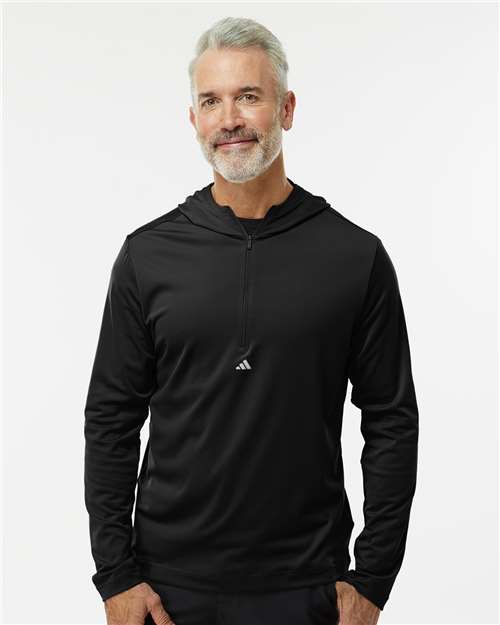Adidas A596, Men's Lightweight Quarter-zip Hooded Pullover, Black