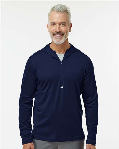 Adidas A596, Men's Lightweight Quarter-zip Hooded Pullover, Collegiate Navy