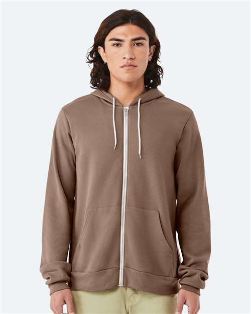Unisex Sponge Fleece Full-Zip Hoodie Sweatshirt - Vintage Brown - - 2769