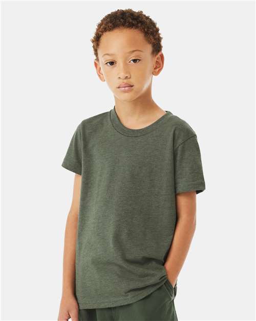 BELLA + CANVAS 3001YCVC, Youth Cvc Jersey Tee, Heather Military Green