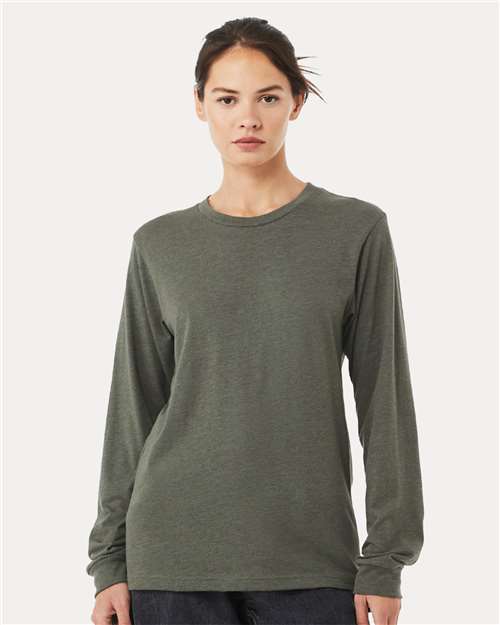 BELLA + CANVAS 3501CVC, Heather Cvc Long Sleeve Tee, Heather Military Green