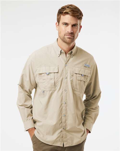 Men's PFG Bahama™ II Shirt - - 12287 Fossil 11924 212463 Antimicrobial Columbia Get the Look - Columbia - 2 Long Sleeves Mens & Unisex Mesh Nylon Pockets Premium Fashion Relaxed S&S Exclusive Brands Sun/UV Protection Tops Visible Logos Wovens Wovens & Dress Shirts