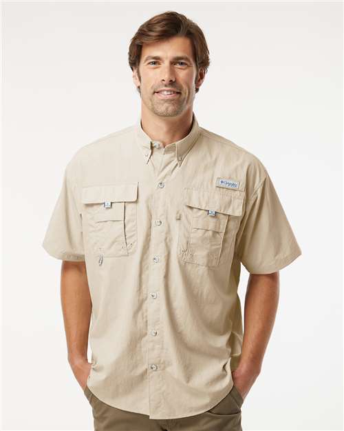 Columbia 212464, Men's Pfg Bahama Ii Short Sleeve Shirt, Fossil