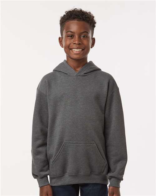 M&O 3322, Youth Fleece Pullover Hoodie, Heather Charcoal