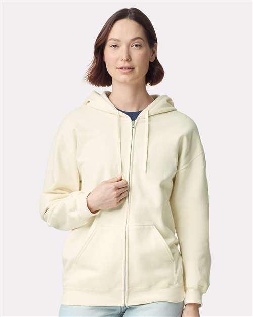 Gildan SF600, Unisex Softstyle Midweight Full-zip Hooded Sweatshirt, Off White