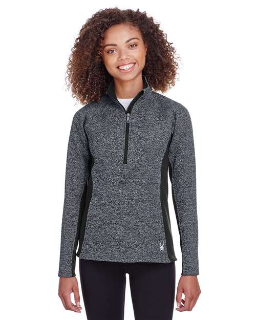 Women's Constant Half-Zip Pullover Sweater - - 12726 Black Heather Black L 10-10.9 oz 451A0 AB Retail Exclusive Brands CA New ab Fleece Jackets Long Sleeves New AB Outerwear Pockets Pullovers Quarter-Zips S&S Deep Deals S&S Exclusive Brands S16562 Spyder Sweaters Tops Visible Logos Womens Zips