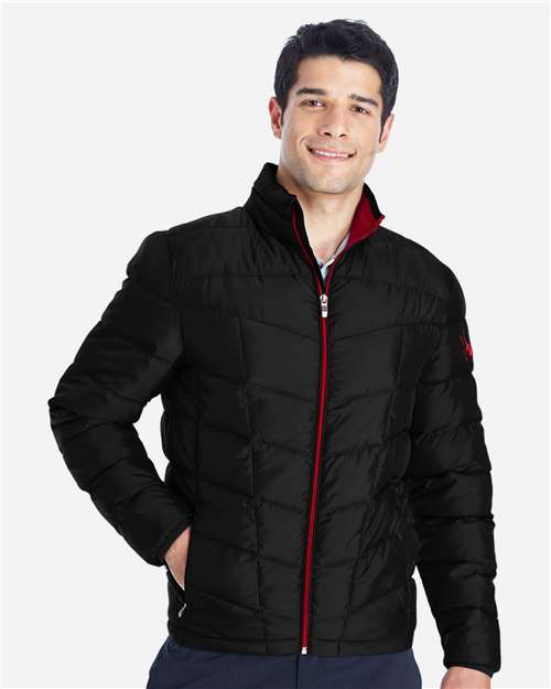 Men's Pelmo Insulated Puffer Jacket - - 12717 Black Red M 187333 438A0 AB Retail Exclusive Brands Back to School 2025 CA CA New ab Full-Zips Jackets Mens & Unisex New AB Outerwear Polyester - 100% Puffers S&S Deep Deals S&S Exclusive Brands Spyder Zips