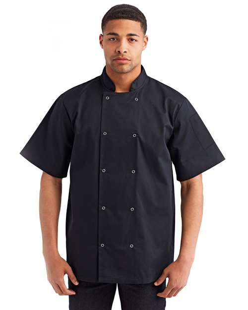 Artisan Collection by Reprime RP664, Unisex Ten Studded Front Short Sleeve Chef Coat, Black