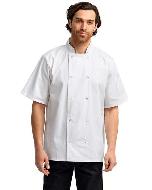 Unisex Ten Studded Front Short Sleeve Chef Coat - - 12997 White 410A1 5-5.9 oz Apparel Artisan Collection by Reprime Back to School 2025 CA CA New ab Cotton Explore School & Team - Back to School Explore School & Team - Staff & Faculty Explore School & Teams Mens & Unisex New AB Personal Protection Playbook - Restaurant & Hospitality Playbook - Restaurant & Hospitality Staff Uniforms Playbook Summer to School Pockets Polyester RP664 Short Sleeves Tops Uniforms Workwear