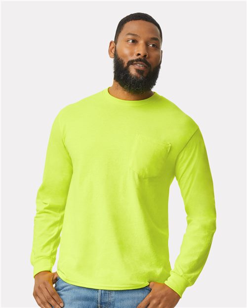 Unisex Ultra Cotton Long Sleeve Pocket T-Shirt - 2410 classic fit cotton durable everyday wear long sleeve t-shirt pocket t-shirt Polyester printable T-Shirts - Long Sleeve ultra cotton unisex