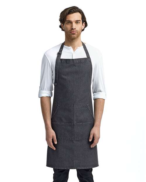 Artisan Collection by Reprime RP126, Jeans Stitch Denim Bib Apron, Black Denim