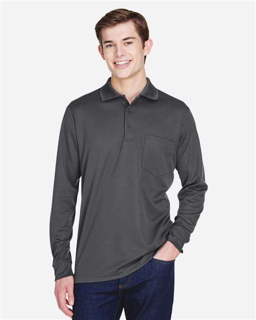 CORE365 88192P, Men's Pinnacle Performance Long Sleeve Piqué Polo With Pocket, Carbon