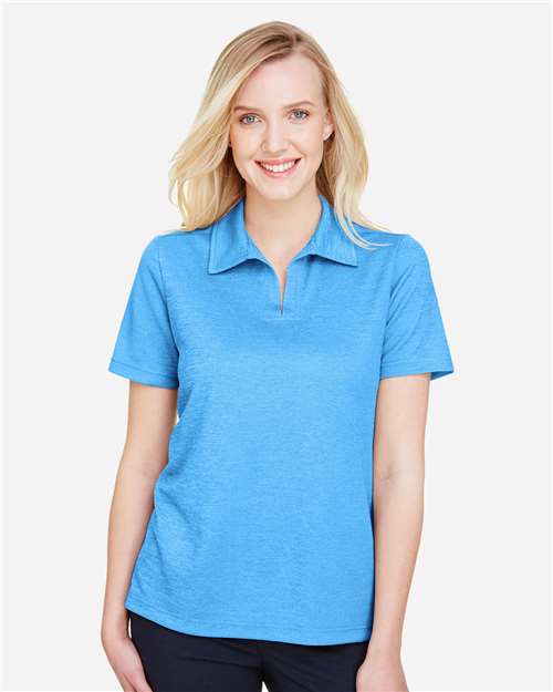 Devon & Jones DG22W, Women's Crownlux Performance Address Melange Polo, Ocean Blue Melange