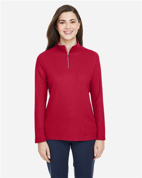 CORE365 CE405W, Women's Fusion Chromasoft Pique Quarter-zip Pullover, Classic Red