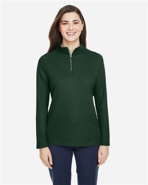 CORE365 CE405W, Women's Fusion Chromasoft Pique Quarter-zip Pullover, Forest