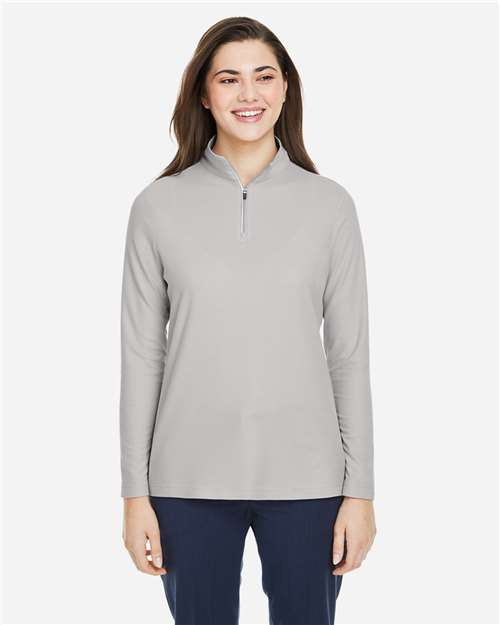 CORE365 CE405W, Women's Fusion Chromasoft Pique Quarter-zip Pullover, Platinum