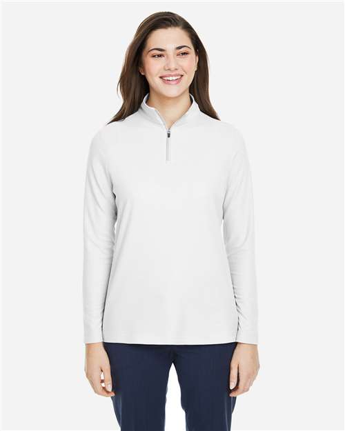 CORE365 CE405W, Women's Fusion Chromasoft Pique Quarter-zip Pullover, White