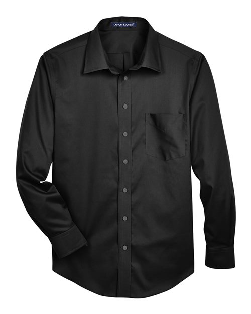 Devon & Jones DG530, Men's Crown Collection Solid Stretch Twill Woven Dress Shirt, Black