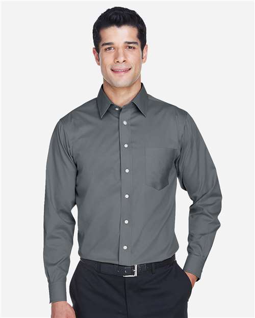 Devon & Jones DG530, Men's Crown Collection Solid Stretch Twill Woven Dress Shirt, Graphite
