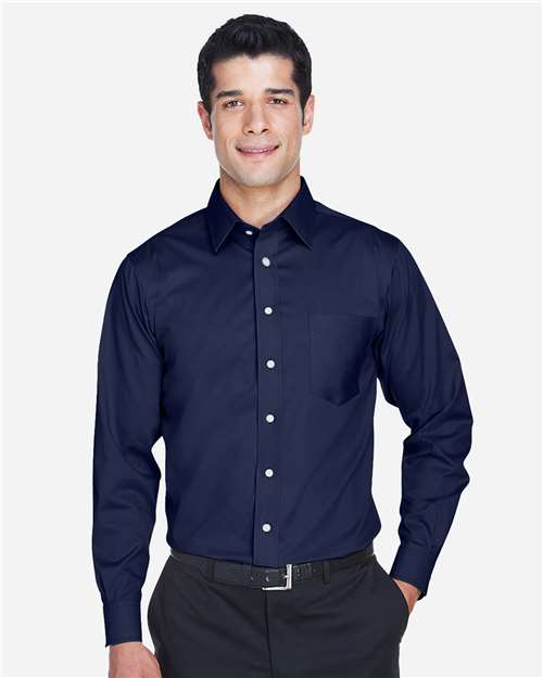 Devon & Jones DG530, Men's Crown Collection Solid Stretch Twill Woven Dress Shirt, Navy