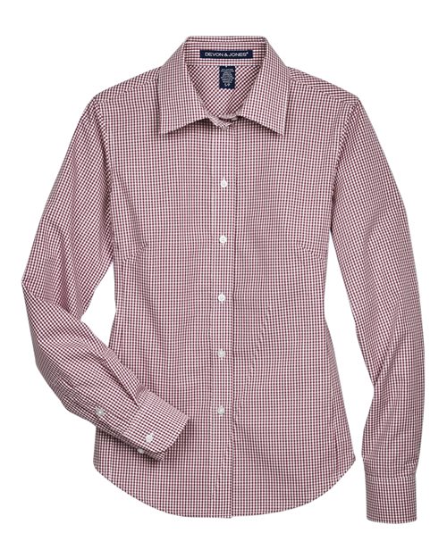 Devon & Jones D640W, Women's Crown Collection Gingham Check Woven Dress Shirt, Burgundy