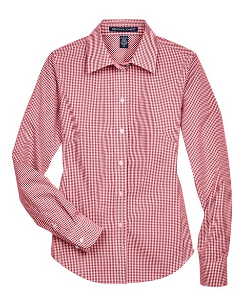 Devon & Jones D640W, Women's Crown Collection Gingham Check Woven Dress Shirt, Red