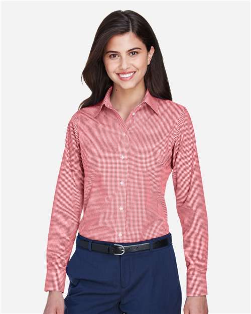 Devon & Jones D640W, Women's Crown Collection Gingham Check Woven Dress Shirt, Red