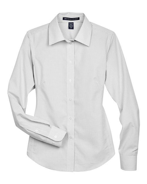 Devon & Jones D640W, Women's Crown Collection Gingham Check Woven Dress Shirt, Silver