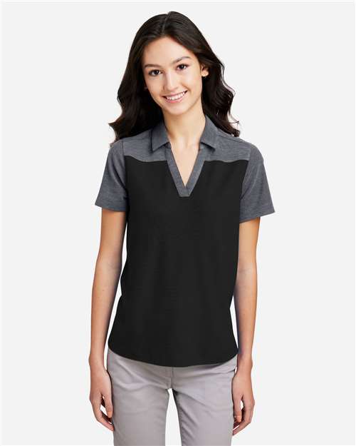 CORE365 CE112CW, Women's Fusion Chromasoft Colorblock Polo, Black/ Carbon Heather