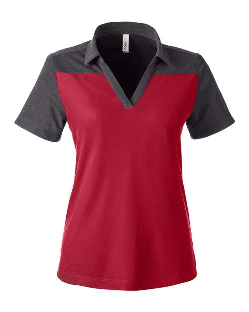 CORE365 CE112CW, Women's Fusion Chromasoft Colorblock Polo, Classic Red/ Carbon Heather