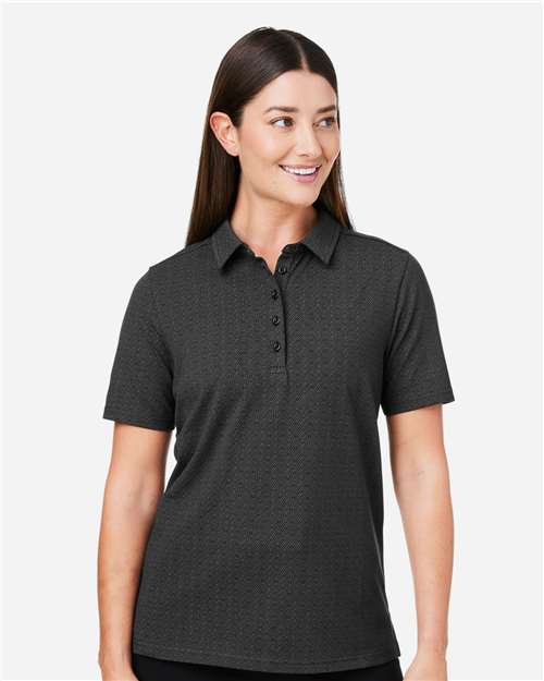 Devon & Jones DG101W, Women's Crownlux Performance Geo Polo, Black/ Graphite