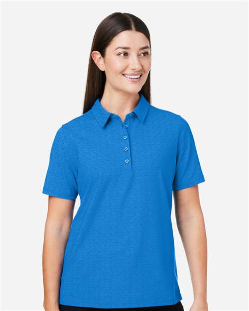 Devon & Jones DG101W, Women's Crownlux Performance Geo Polo, French Blue/ Crystal Blue