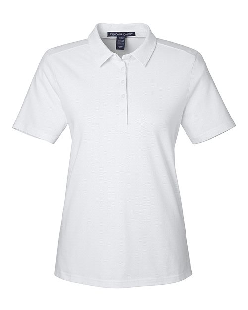 Devon & Jones DG101W, Women's Crownlux Performance Geo Polo, White/ Silver