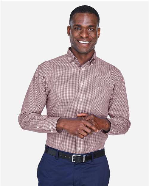 Devon & Jones D640, Men's Crown Collection Gingham Check Woven Dress Shirt, Burgundy