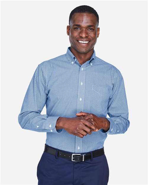 Devon & Jones D640, Men's Crown Collection Gingham Check Woven Dress Shirt, French Blue